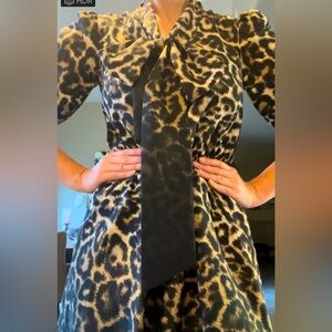 Vince Camuto leopard knee length dress with self tie bow, size 4.